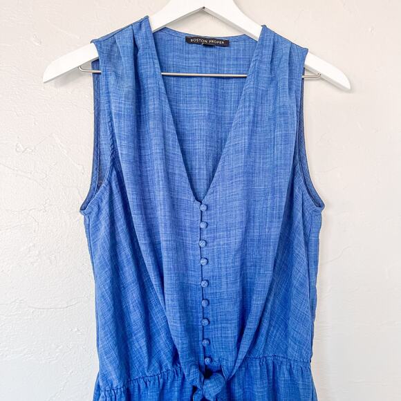 Boston Proper Blue Tie Front Jumpsuit Medium - Picture 2 of 7